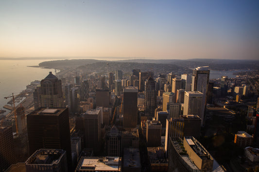 Seattle skyline at sunset on the USA and Canada road trip