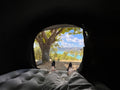 Camping in a tent above Verdon Gorge, lake view, Provence.
